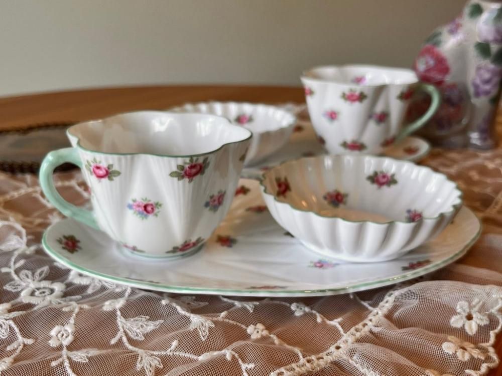 シェリー　ブライダルローズ　ピンクローズの可愛いティーセット　大皿　シュガー シェリー ブライダルローズ ピンクローズの可愛いティーセット