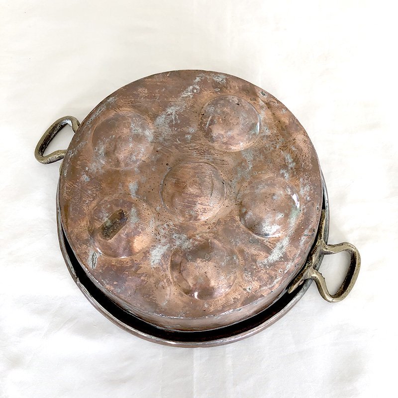 両手鍋 銅張 フランス料理 ブロカント アンティーク銅鍋   骨董