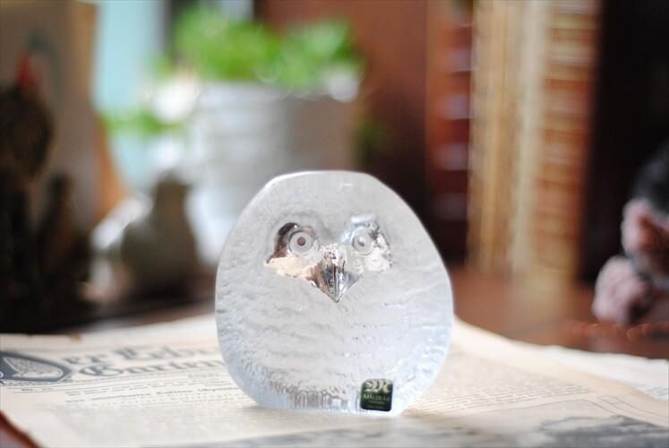 大きい割引 置物 ペア 鳥 梟 フクロウ オブジェ 硝子細工 ペーパーウェイト 工芸品