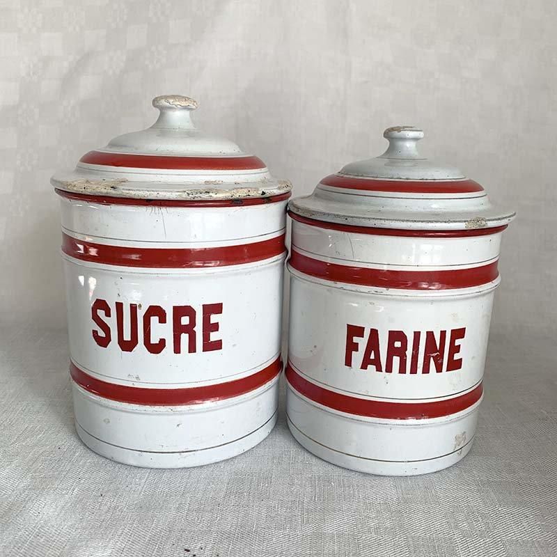 ベルギー製鮮やかな赤ラインホーローキャニスター5個セット