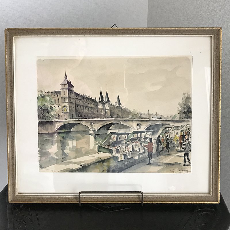 風景画・水彩　パリ・セーヌ河畔　　額入りの画像