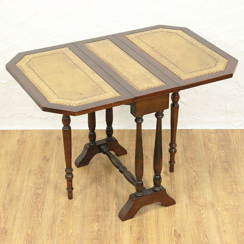 上品 イギリス製 マホガニー材 レザートップ 革張り サザーランドテーブル サイドテーブル 伸長式 コンパクト 機能的 トラディショナルの画像