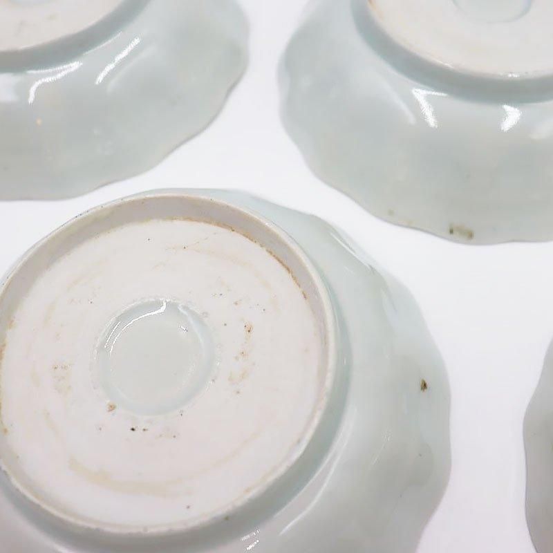 白い陶器 骨董品 アンティーク アンティーク」明治大正 染付なます皿 牡丹モチーフ