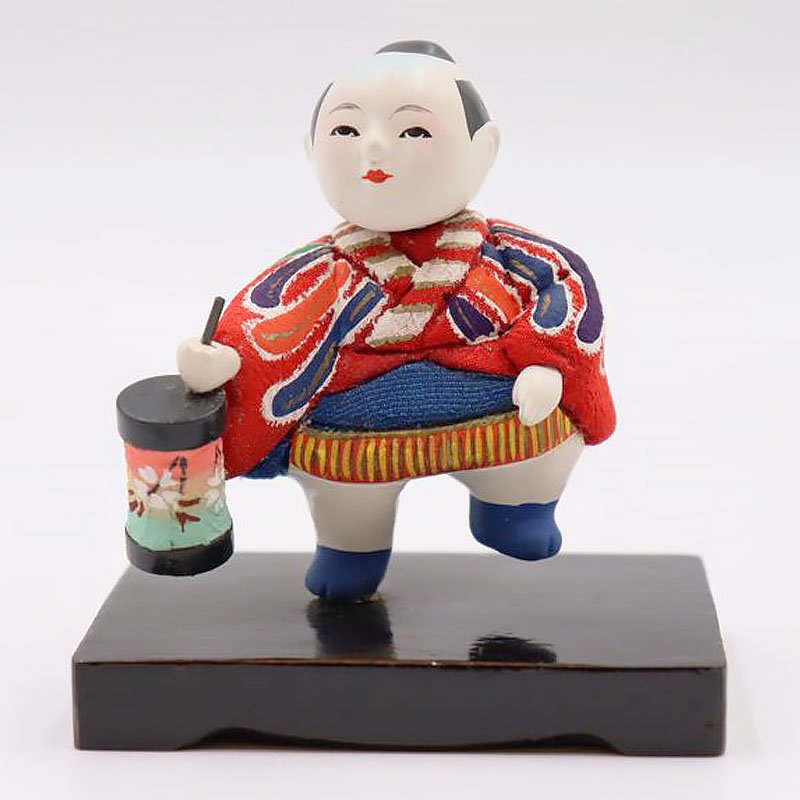 京都 丸平 人形 置物 日本製 京人形 木目込み人形 アンティーク 古風 かわいい レトロ 歌舞伎 能 舞 提灯 ちりめん 桐箱付きの画像