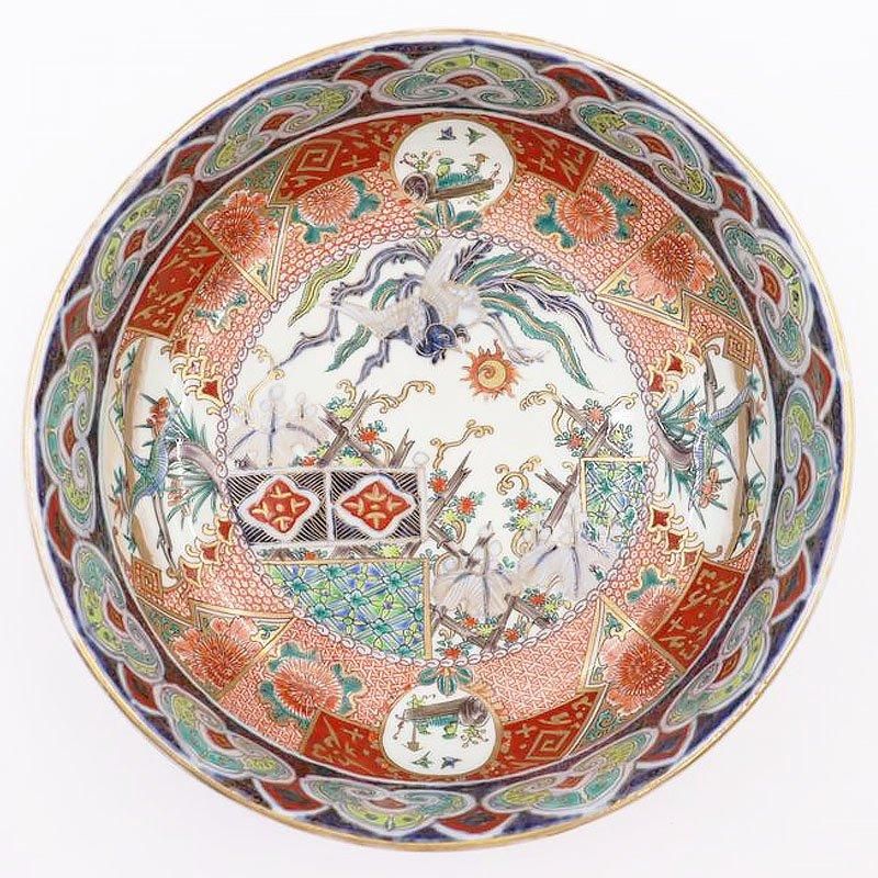 錦手 色絵 大鉢 大聖寺伊万里 盛り鉢 飾り鉢 カラフル 錦手 色絵 大鉢 大聖寺伊万里 盛り鉢 飾り鉢 カラフル