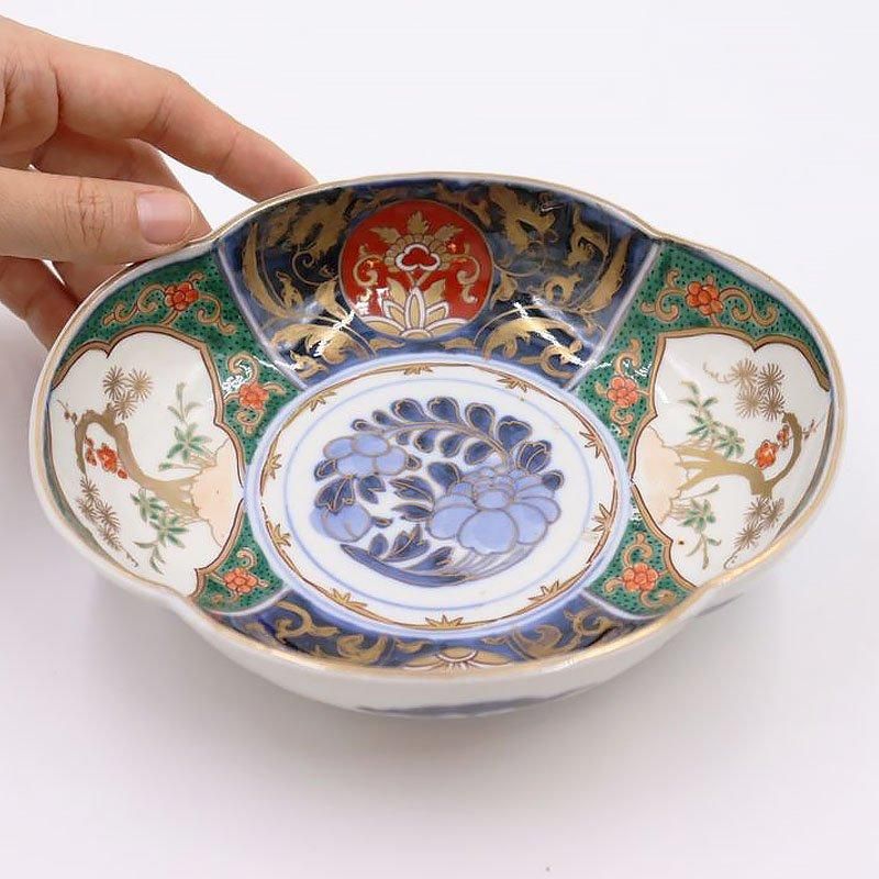 骨董 アンティーク 古伊万里 色絵 麒麟図 木瓜形 変形皿 向付 膾皿 3枚 骨董アンティーク古伊万里色絵麒麟図木瓜形変形皿向付膾皿3枚