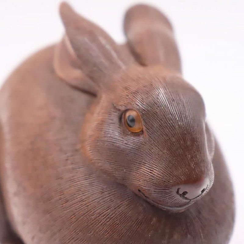 木製 ふくらうさぎ 細密 彫刻 木彫り 毛掘り 兎 卯 かわいい