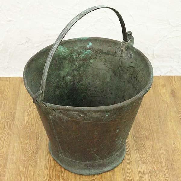 ビンテージ昭和レトロ、銅製バケツ大、 ヴィンテージ 銅バケツ 大正時代 古民具 おしゃれ雑貨