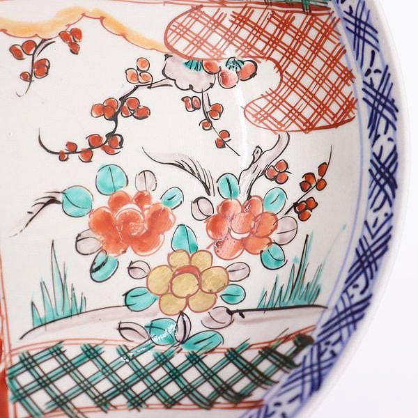 赤绘大缽。手绘。花鳥文、「魁」文。茶道具。茶道古美術。骨董品