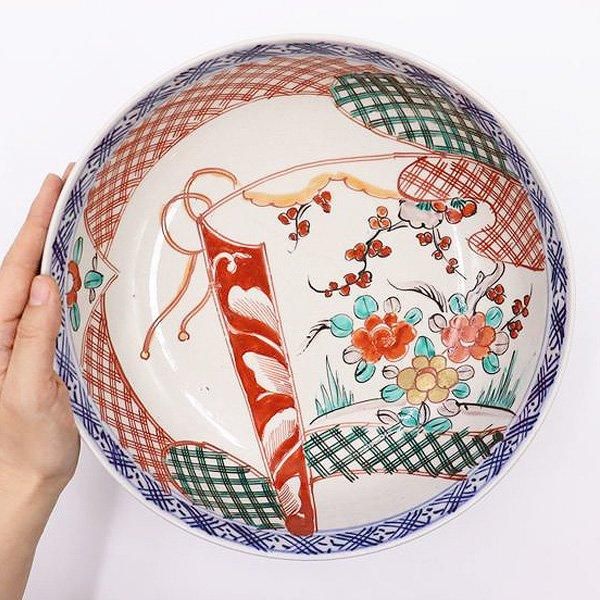 手描き 赤絵 大鉢 煮物鉢 アンティーク 骨董 和食器 カラフル 手描き 赤絵 大鉢 煮物鉢 アンティーク 骨董 和食器 カラフル