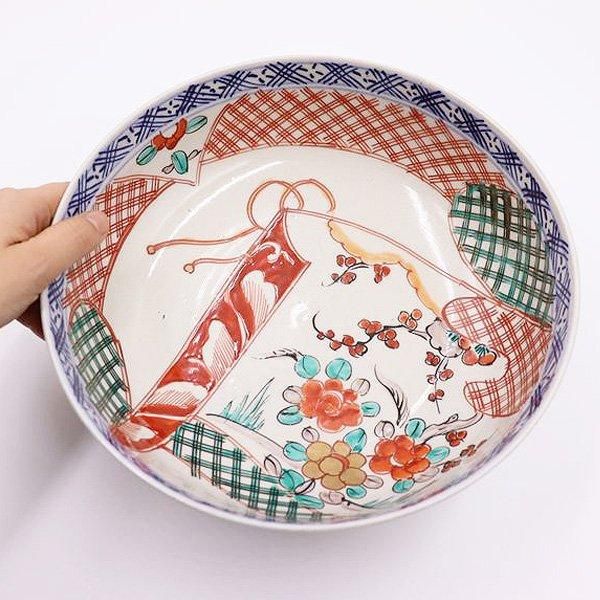 手描き 赤絵 大鉢 煮物鉢 アンティーク 骨董 和食器 カラフル