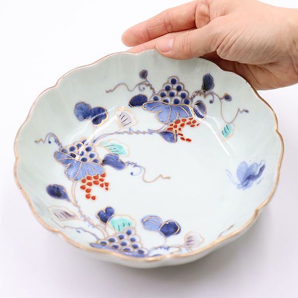 手描き 色絵 大なます皿 深皿 煮物鉢 サラダボウル 万能 アンティーク食器（飯桐・南天桐）の画像