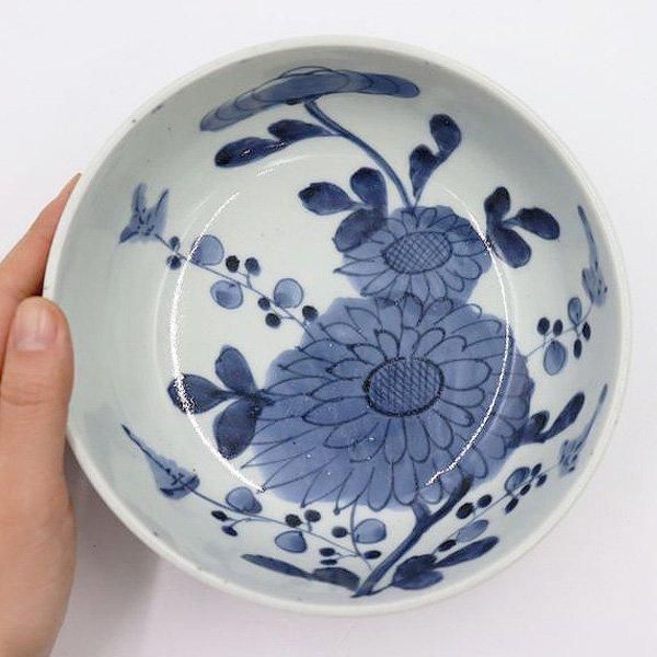 舟形 花筏文様 染付 皿 鉢 古美術 古道具 アンティーク 藍柿手