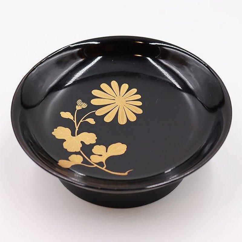 『1年保証』 黒漆塗り 椿皿 高台付き木皿 蒔絵入り 絵替わり 図替わり 季節の 盆