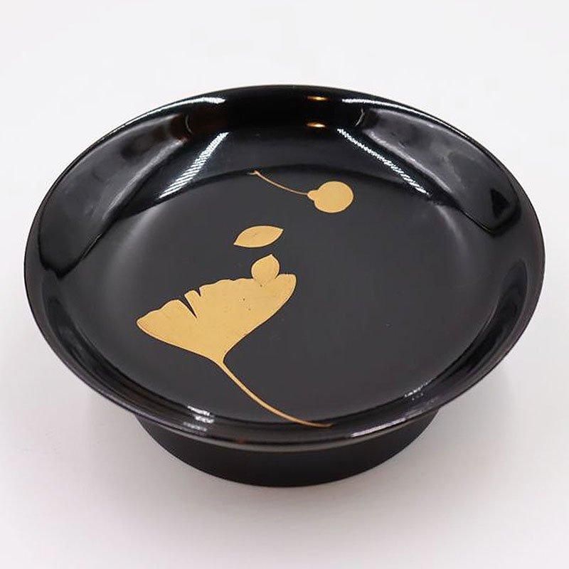 黒漆塗り 椿皿 高台付き木皿 蒔絵入り 絵替わり 図替わり 季節の