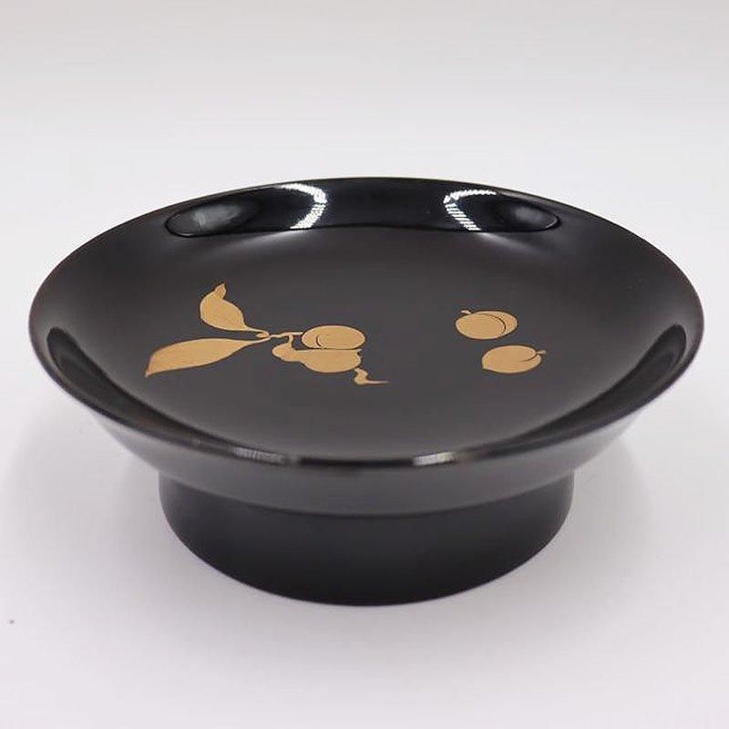MA336 木製漆器 粉溜 椿金蒔絵 黒塗木皿 二十客 銘々皿