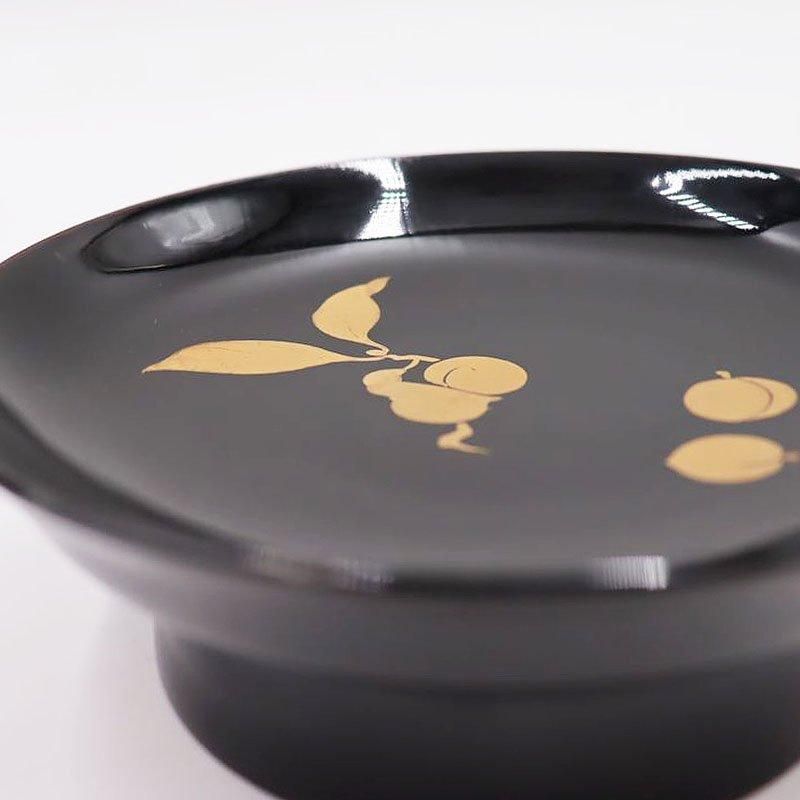 最終値下げ 高台付き木皿 椿皿 黒漆塗り 蒔絵入り 季節の 図替わり 絵替わり 盆