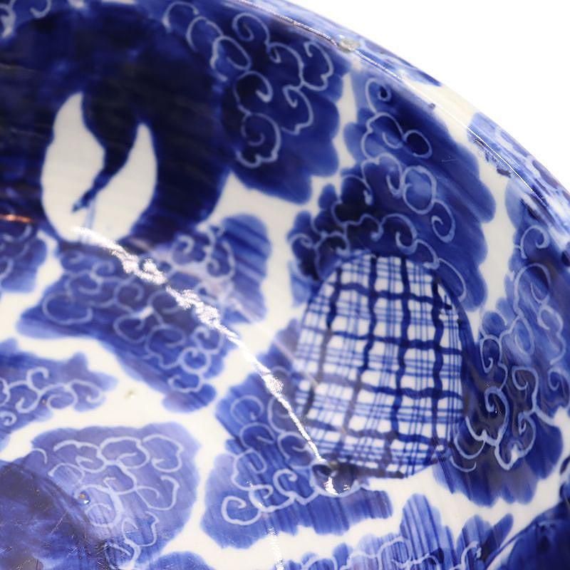 江戸末期アンティーク重厚三つ鉢 鶴丸・唐草柄