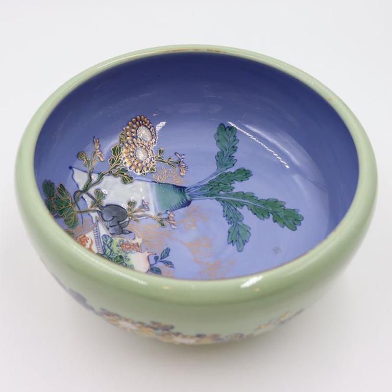手描き 染付 輪花 大鉢 飾り鉢 重厚 呉須 藍 大正 昭和