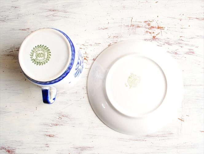 ボッホ　Boch アンティーク　カップ&ソーサー6点＋ポット1点セット ベルギー製アンティーク磁器デミタスカップ飴色魅力