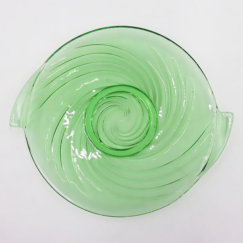 北欧 デンマーク製 ガラス皿 デザート皿 ケーキ皿 モダン アールデコ ヴィンテージ グリーン 緑の画像