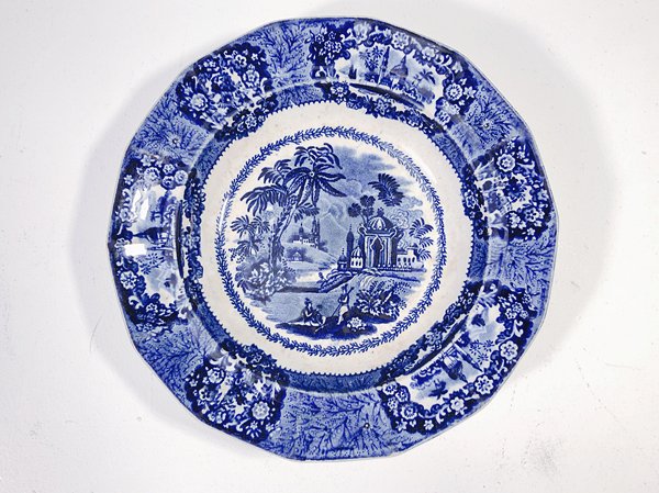 ブルーアンドホワイト 深皿 オランダ 阿蘭陀 ディナー皿 シチュー皿 アンティーク ヨーロッパ (少々シミあり)の画像