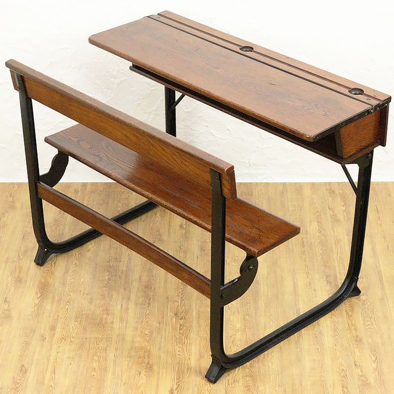 鉄脚 スクールデスク＆チェア 学校の机 椅子 レトロ家具 教室 ヴィンテージ アンティーク 日本製