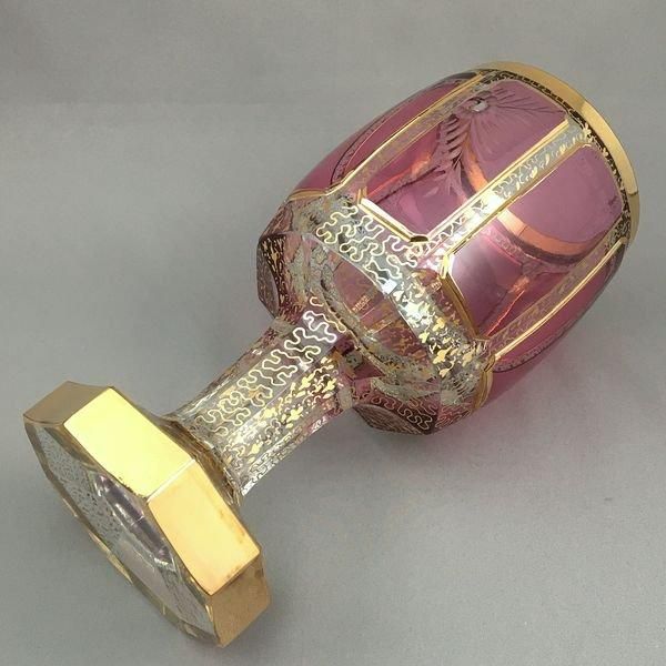 ボヘミアングラス　アンティーク 花と蕾のゴブレット（アンティークボヘミアンガラス