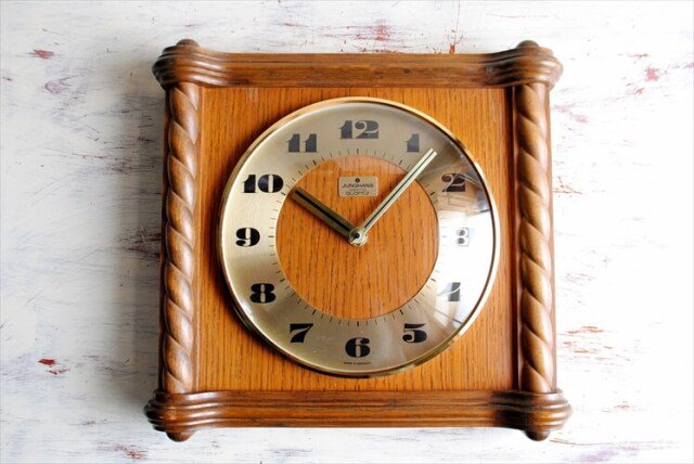 訳あり ドイツ製 JUNGHANS 木製フレーム 壁時計 電池式 ユンハンス ヴィンテージ 壁掛け時計 アンティークの画像