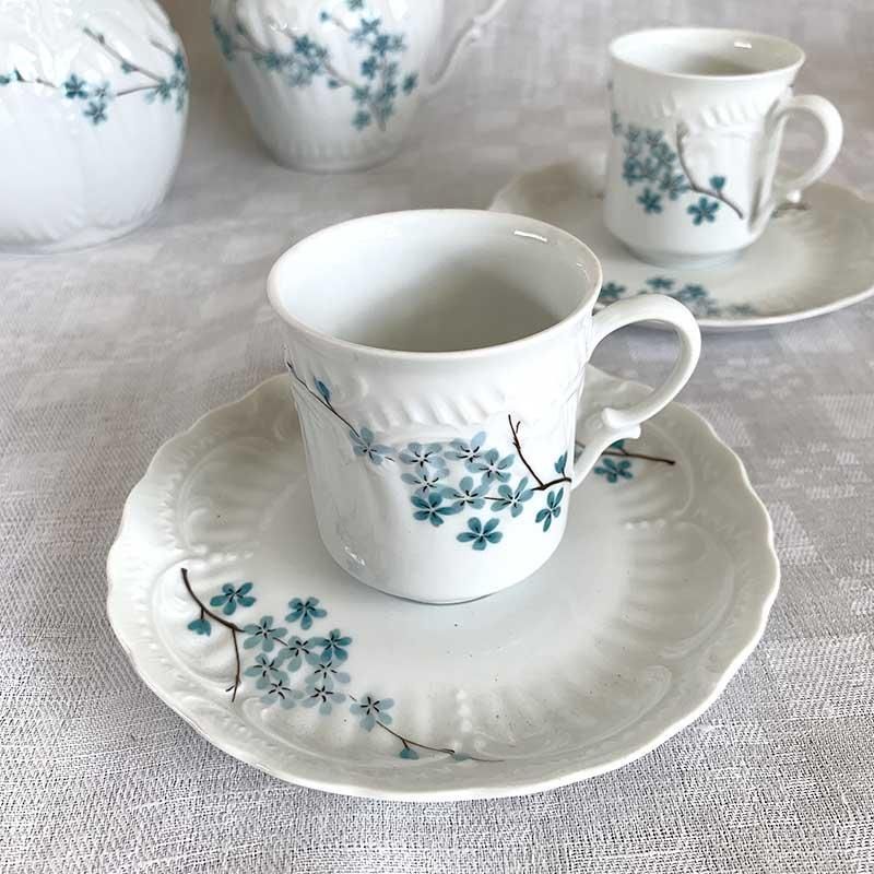 リモージュ くすみブルーの小花 枝物 カップソーサー Limoges