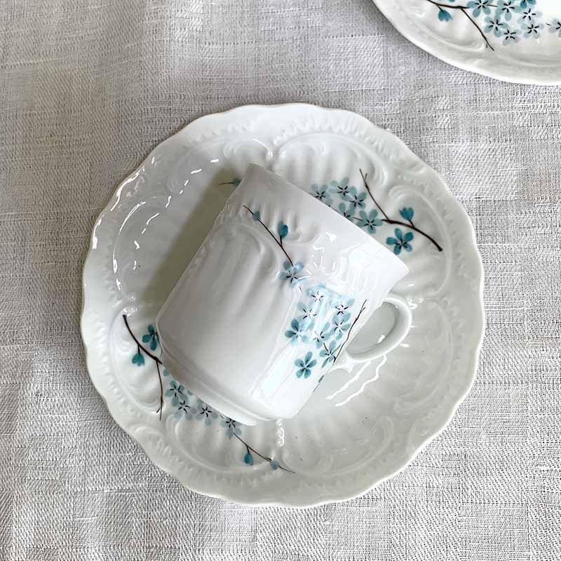 リモージュ くすみブルーの小花 枝物 カップソーサー Limoges