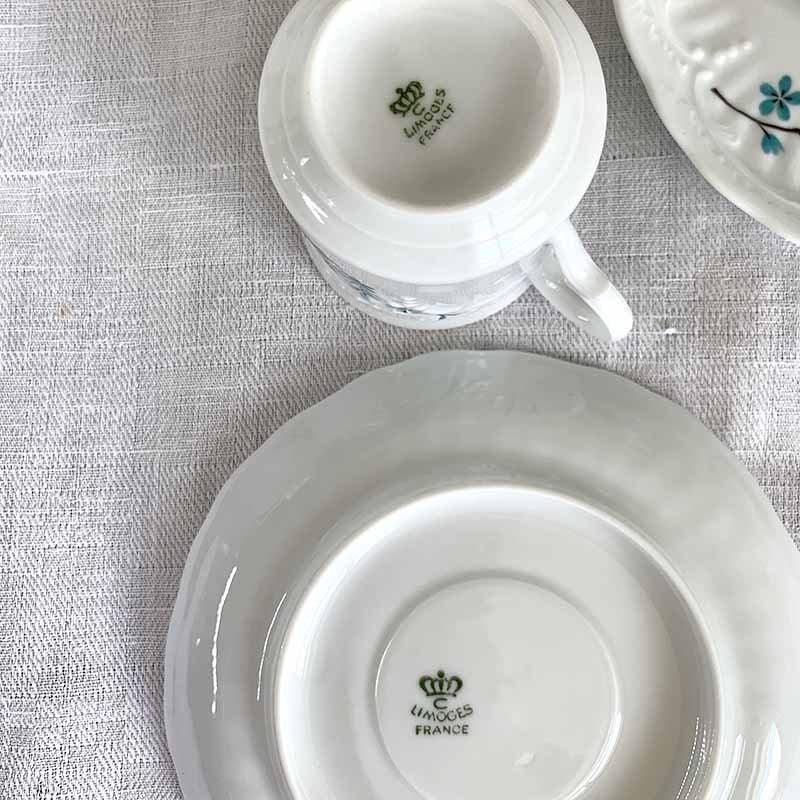 リモージュ くすみブルーの小花 枝物 カップソーサー Limoges