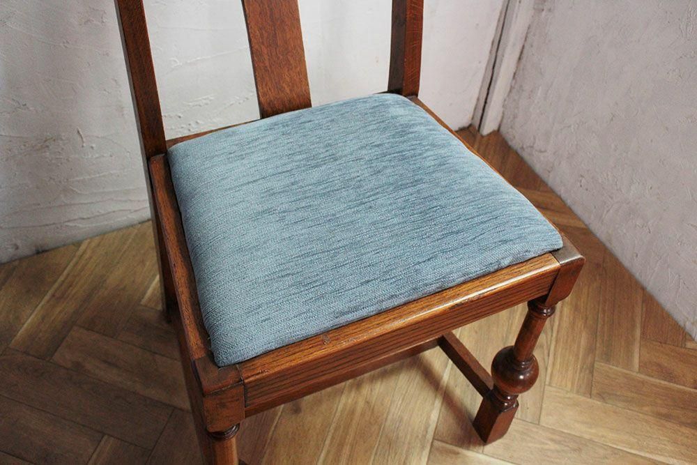 アンティーク ブルーシートオークチェア - ANTIQUE LEAVES