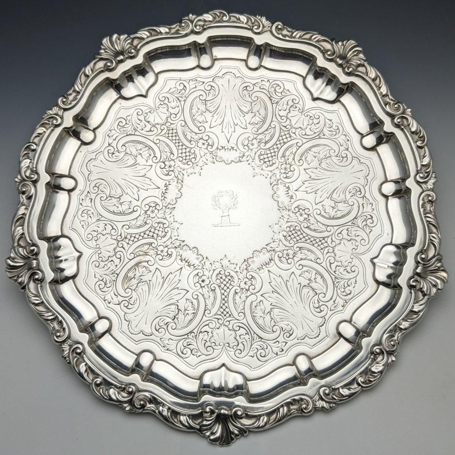 1898年 英国アンティーク シルバープレート製 サルヴァ 直径31cm Elkington 1898年 英国アンティーク シルバープレート製 サルヴァ 直径31cm