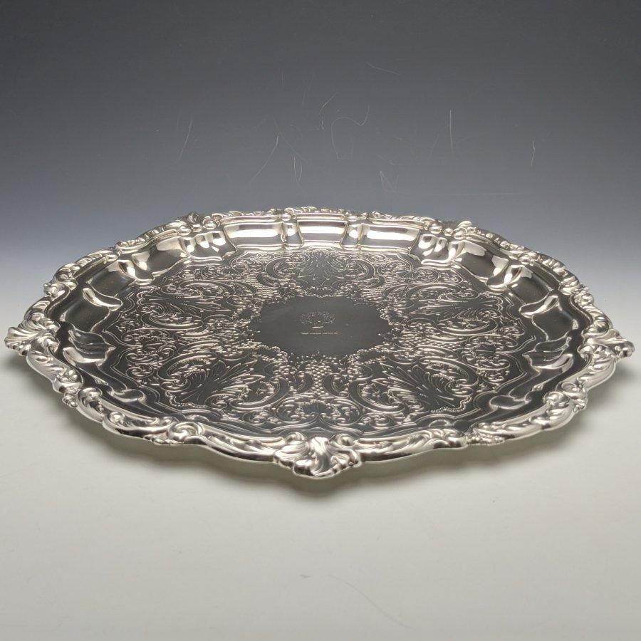 1898年 英国アンティーク シルバープレート製 サルヴァ 直径31cm Elkington 1898年 英国アンティーク シルバープレート製 サルヴァ 直径31cm