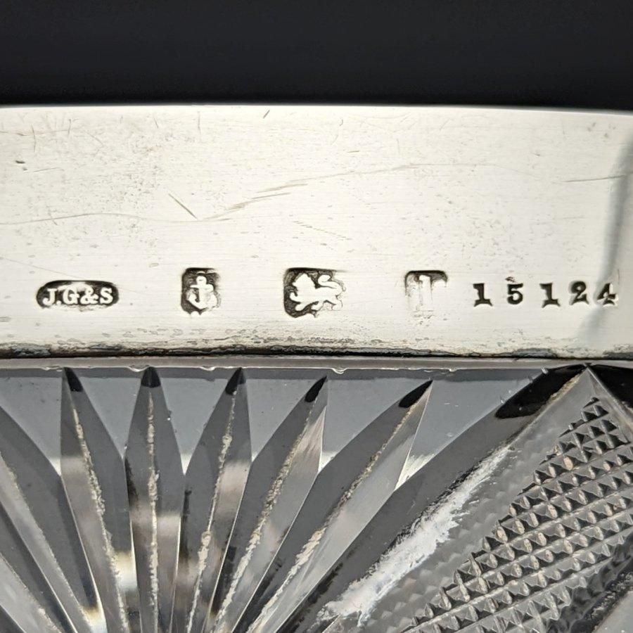 アンティーク カットガラス、 蓋は銀925、英国バーミンガム製 アンティーク｜銀・シルバー アンティーク カットガラス、 蓋は銀925