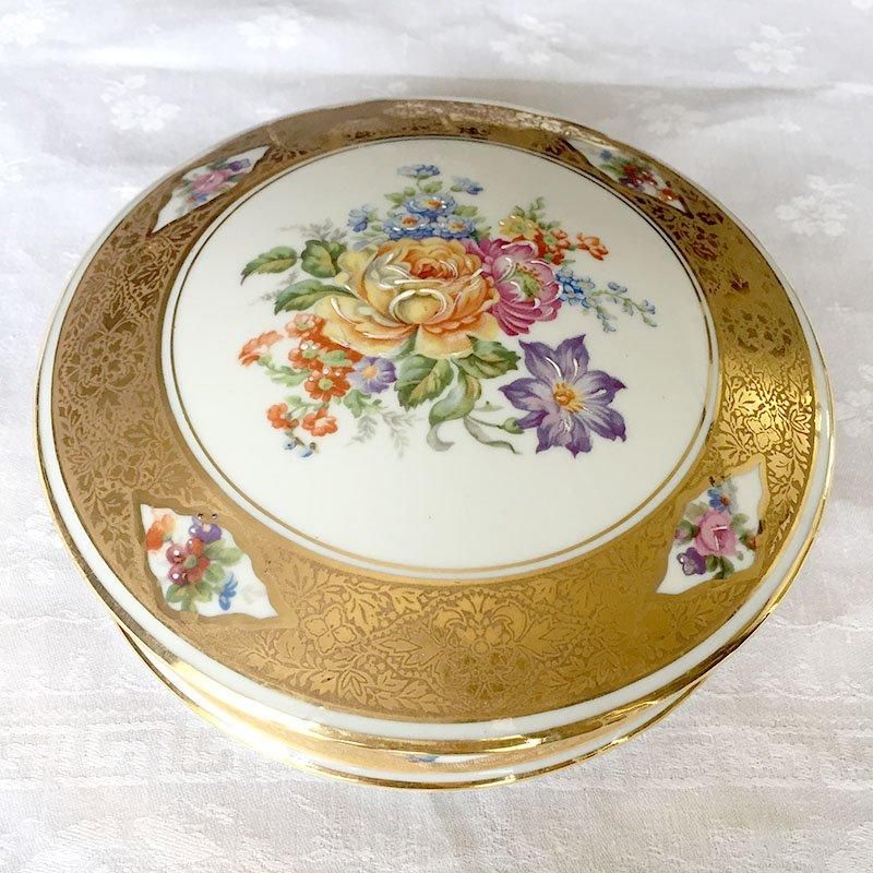 Limoges 花柄 蓋付き菓子入れ