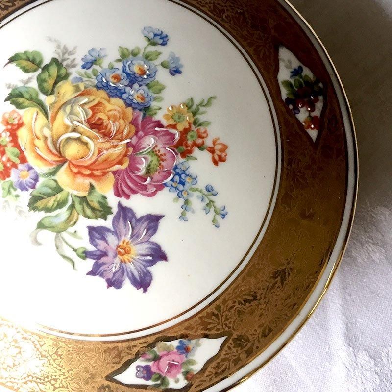Limoges 花柄 蓋付き菓子入れ