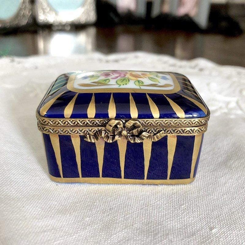リモージュボックス ネイビーゴールド 花柄 陶器