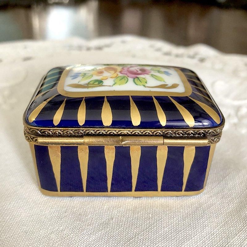 陶器 蓋付き花柄容器 リモージュ ボックス リモージュ