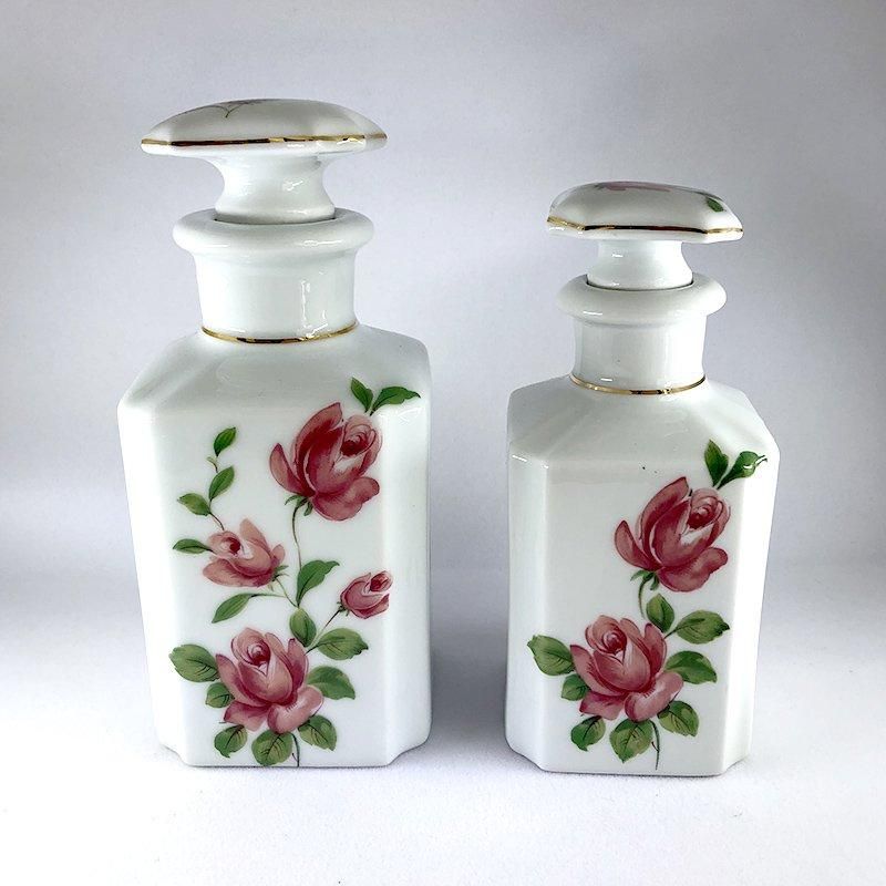リモージュ 陶器蓋つき瓶 薔薇香水瓶(大小バラ売) Limoges リモージュ 陶器蓋つき瓶 薔薇香水瓶(大小バラ売) Limoges