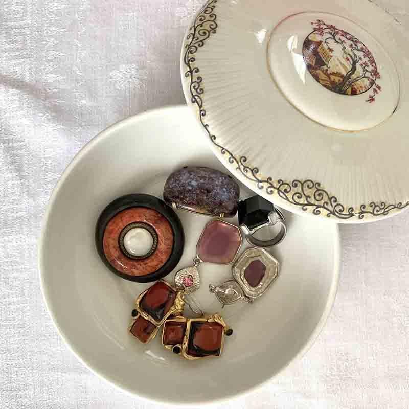 フランス アンティーク♡ リモージュ　ジャポニズム 鳥　皿　６枚 フランス製和風リモージュ陶器ジュエリーボックス