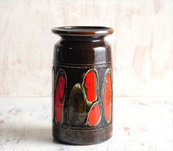 東ドイツ製 ヴィンテージ Strehla 陶器の花瓶 Fat Lava 花器 一輪挿し ミッドセンチュリー期 フラワーベース アンティーク_230111の画像