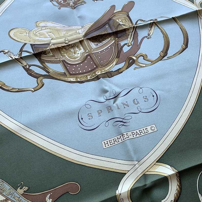 エルメススカーフ カレ90 シルクスカーフ グリーン 馬車 LUDUX エルメススカーフ カレ90 シルクスカーフ グリーン 馬車 LUDUX