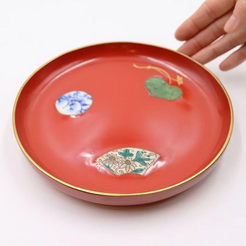 アンティーク 大正時代 朱塗り 陶磁器 菓子皿 和食器