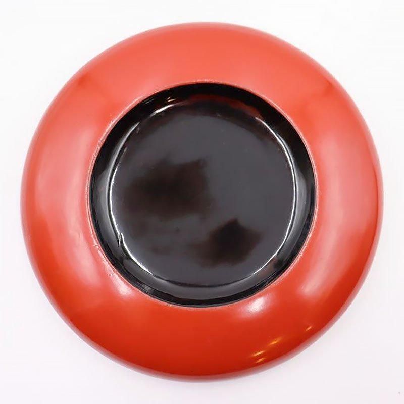 希少 珍品 図変わり 朱塗り 陶磁器 埋め込み 木皿 菓子皿