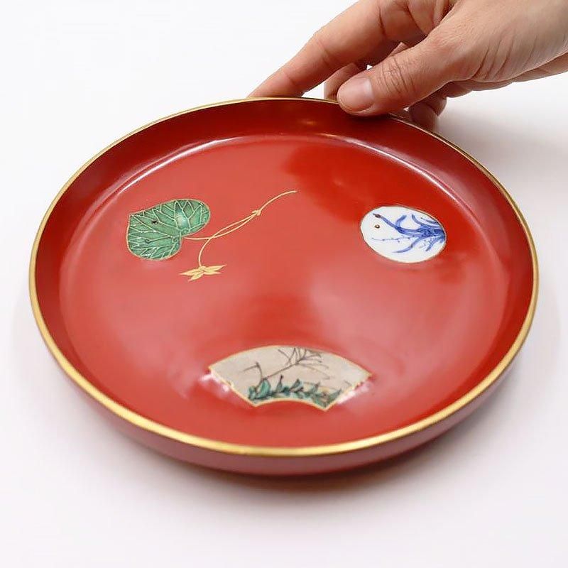 アンティーク 大正時代 朱塗り 陶磁器 菓子皿 かわいい 和食器