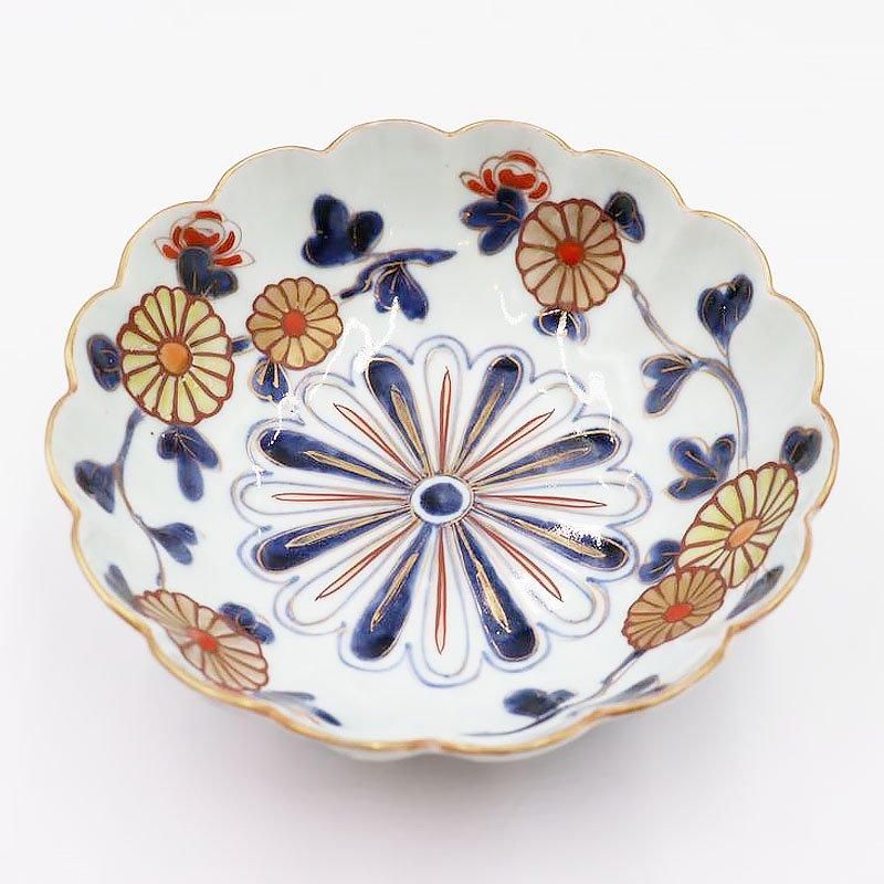 骨董アンティーク色絵祥瑞金襴手双菊瓢箪向付変形皿2枚組