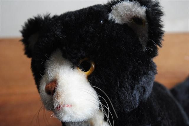 黒猫人形アンティーク調 西ドイツ製 Steiff ヴィンテージ 黒猫 黒ネコ シュタイフ ねこ