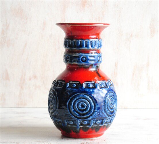 西ドイツ製 ヴィンテージ U KERAMIK 陶器の花瓶 Fat lava 花器 一輪挿し ミッドセンチュリー期 フラワーベース アンティーク_230120の画像